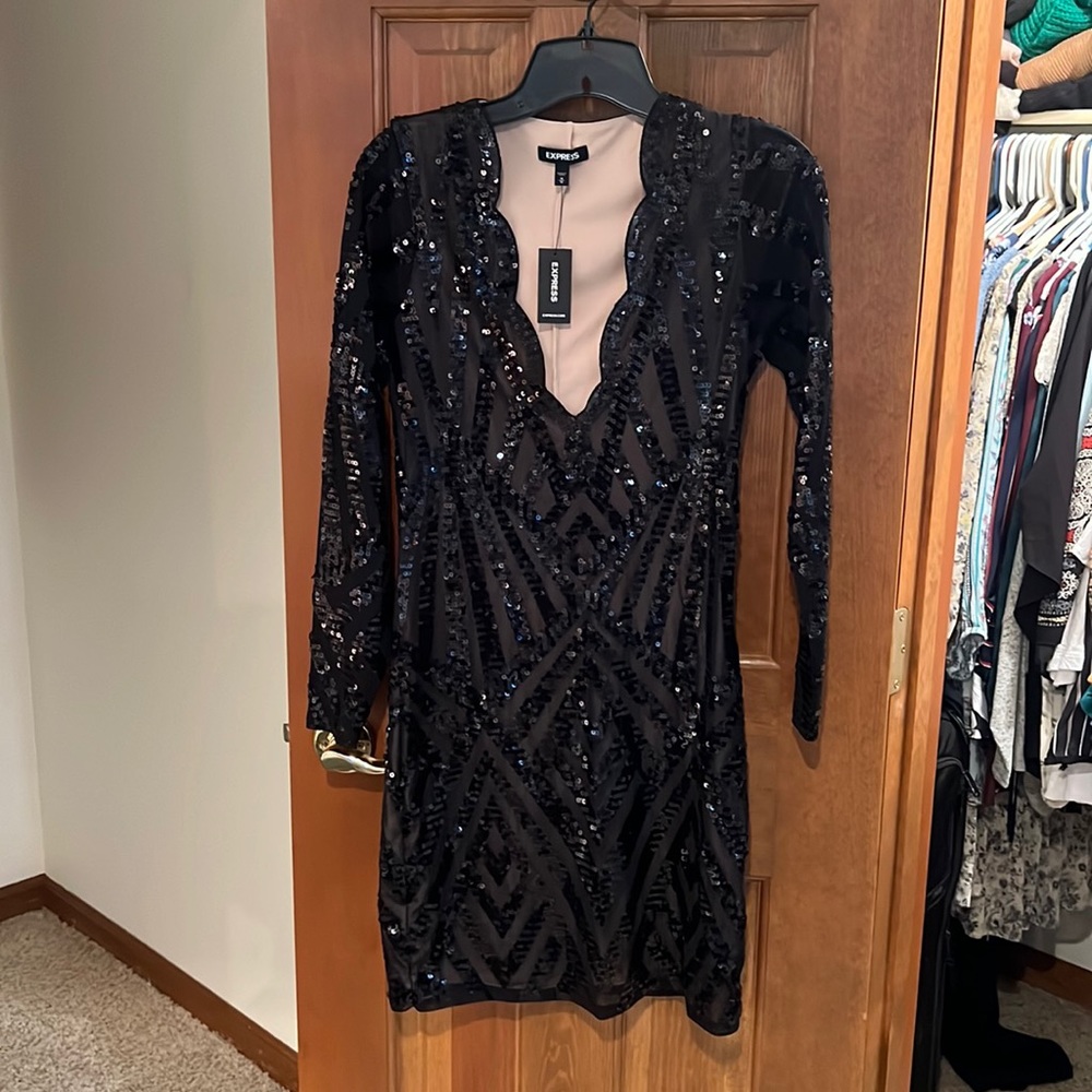 Black sequin cocktail dress